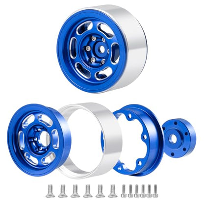 MOHERO 4Pcs 1.3 RC Beadlock Wheel Rims for 1/18 1/24 RC Crawler TRX4M Axial SCX24 Redcat Ascent-18 Upgrade Parts (Blue) - color: Blue