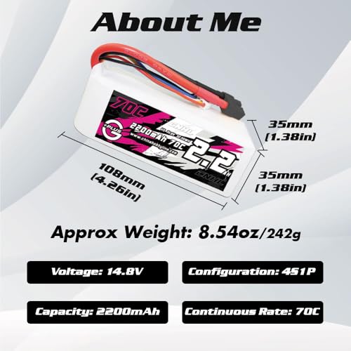CNHL 2200mAh 4S Lipo Battery 14.8V 70C with XT60 Plug (2 Packs) | Balanced weight prevents nose-heavy builds, delivering snappy punch for STOL aircraft, compact EDF jets, and sport models. - style: 4s 2200mah 70c lipo*2