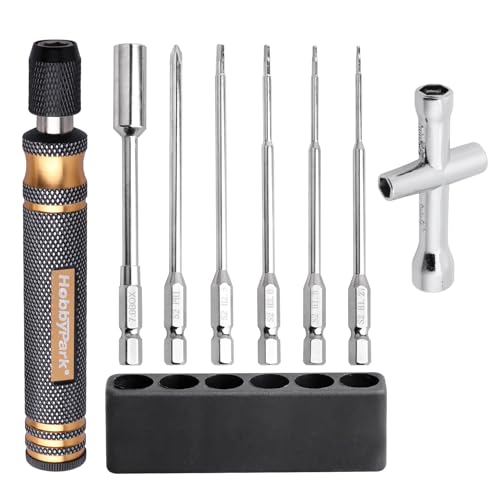 HobbyPark 6 in 1 RC Hex Driver Screwdriver Set 1.27mm 1.5mm 2.0mm 2.5mm & Hex Nut Driver & Phillips Bit and Wheel Wrench for RC Cars Trucks Crawler Hobby Pocket Tool Kit