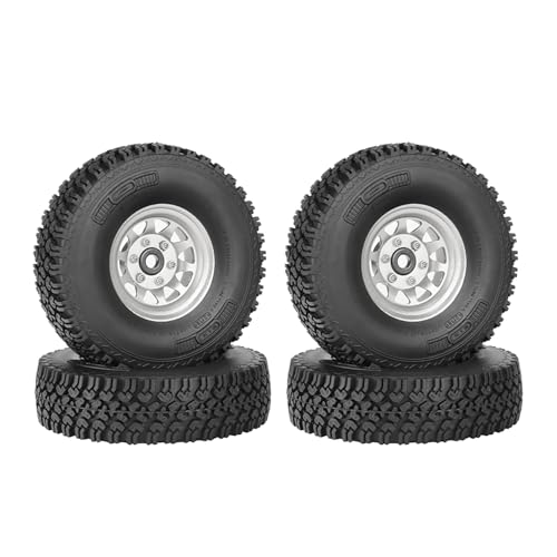 4PCS 1.55 Inch Beadlock Metal Wheel Rim and Rubber Tires Set for 1/10 RC Rock Crawler Car for Axial AX90069 D90 TF2 Tamiya CC01 LC70(90mm-10Holes Silver) - color: 90mm-10holes Silver