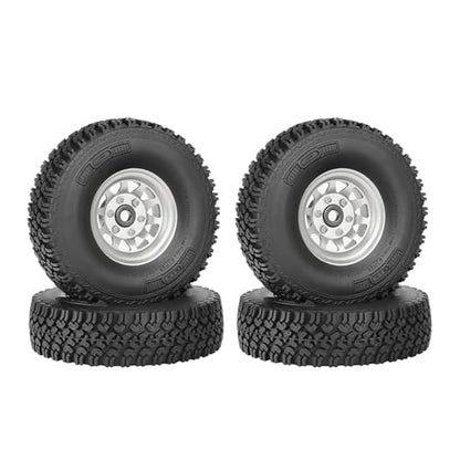 4PCS 1.55 Inch Beadlock Metal Wheel Rim and Rubber Tires Set for 1/10 RC Rock Crawler Car for Axial AX90069 D90 TF2 Tamiya CC01 LC70(90mm-10Holes Silver) - color: 90mm-10holes Silver