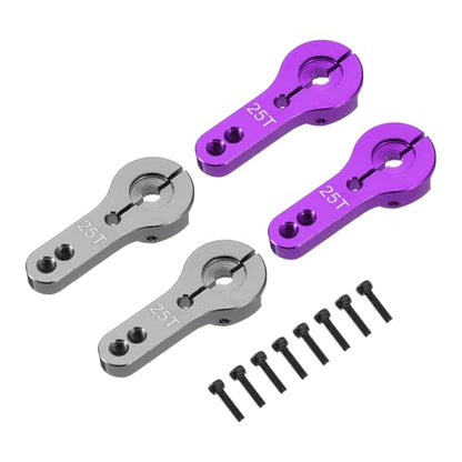 MECCANIXITY 4 Pcs Aluminum Alloy 25T Steering Servo Arm Horn for DIY RC Car/Boat/Airplane Boat Accessories, Purple/Gray - color: Purple/Gray