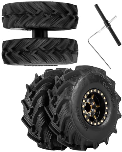 RC Full Brass 1.0in Dually Beadlock RC Wheel RC Tires for 1/24 1/18 SCX24 Trx4m Axial RC Crawler,1.0 RC Metal Wheel Hub Rim RC Truck Tires 4pcs