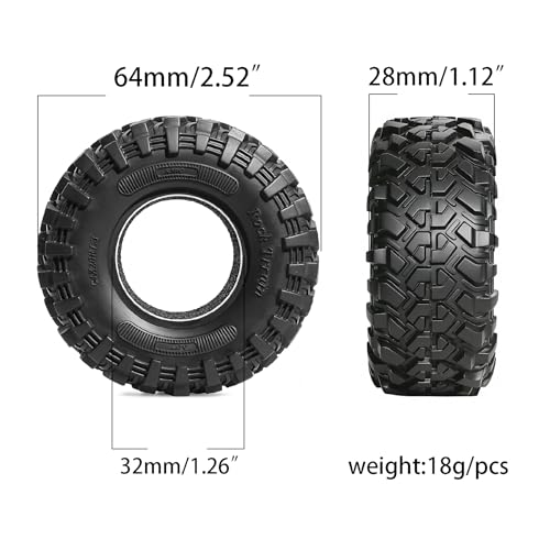 1.3-inch high Viscosity Soft mud Climbing tire, Size 64 × 28mm, Set of 4, Suitable for 1/18, 1/24 RC Climbing car TRX4M, SCX24, AX24, FCX24, FCX18 Special Upgrade and Modification.