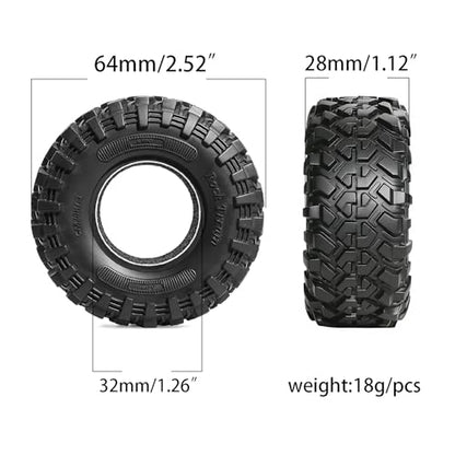 1.3-inch high Viscosity Soft mud Climbing tire, Size 64 × 28mm, Set of 4, Suitable for 1/18, 1/24 RC Climbing car TRX4M, SCX24, AX24, FCX24, FCX18 Special Upgrade and Modification.