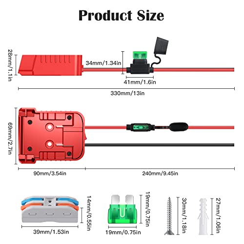 1 Packs Power Wheel Adapter for Milwaukee M18 Battery Adapter 18V Power Wheel Battery Conversion Kit with Switch, Fuse & Wire Terminals, 12AWG Wire, Power Connector for DIY Rc Car Toys and Robotics - size: 1 Pack