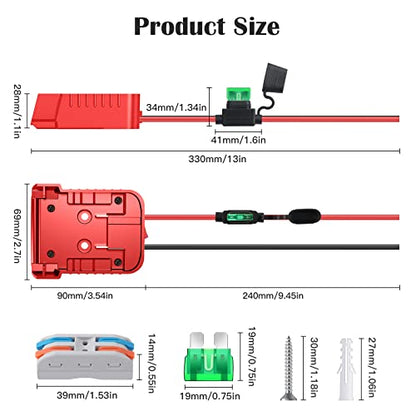 1 Packs Power Wheel Adapter for Milwaukee M18 Battery Adapter 18V Power Wheel Battery Conversion Kit with Switch, Fuse & Wire Terminals, 12AWG Wire, Power Connector for DIY Rc Car Toys and Robotics - size: 1 Pack