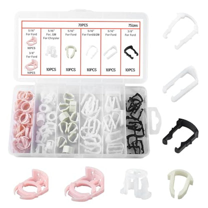 70PCS Fuel Line Clips Replacement Kit,7 Size Includes 5/16" & 3/8" Fuel Line Clamps OEM# 22717568/93740718,Brake Hose Clip Set as Car Accessories Compatible with Ford/Chrysler/GM