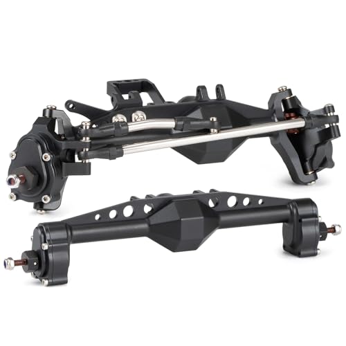 Aluminum CP43 Offset Portal Axles with BTA Servo Mount, Front Rear Black | With S2 Steel Shaft, 7.19:1 Gear Ratio, 195mm Pin to Pin Width, Fits 1/10 Comp Rigs H10 Capra SCX10 III - color: Black Set