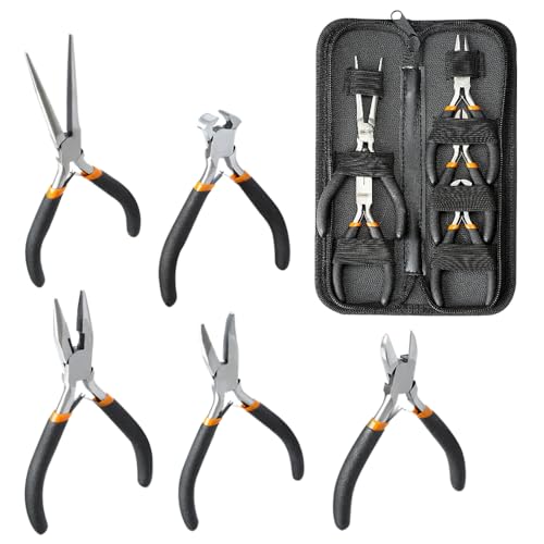 LIFEGOO 5 Pieces Mini Pliers Set – Durable Precision Tool Kit for Crafts, Jewelry & DIY, Includes Long Needle Nose, Bent Nose, Diagonal, End Cutting, Nipper (Black) - color: Black