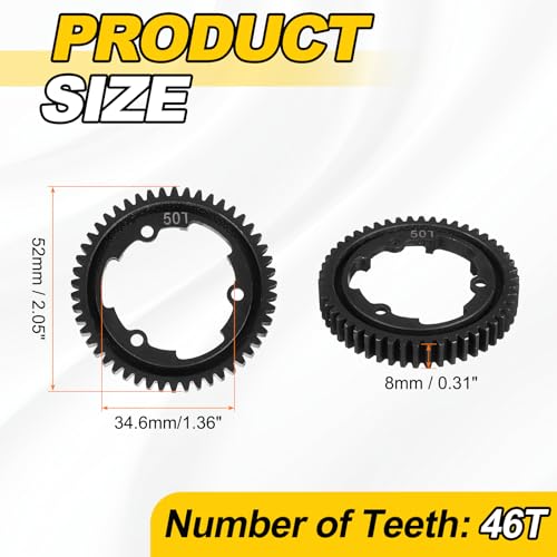MECCANIXITY M1 Hardened Steel Spur Gear, 50T 34.6mm Shaft Hardened Steel Upgrades Main Spur Gear for Brushless Brush Motor Model Car (Pack of 2, Black) - size: 50T 34.6mm