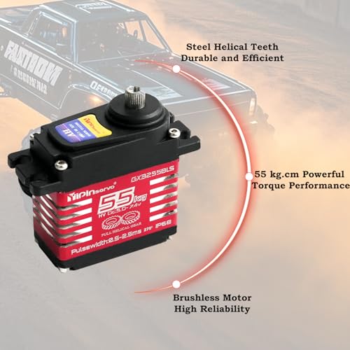High Torque 55kg Brushless Servo Motor Waterproof RC Digital Servo High Speed Metal Gear Steering Servo for RC Cars, Drones, Robots and Flight Control Systems- Control Angle 270°