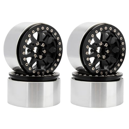 MEUS RACING 2.2 Beadlock Wheels Rims Deep-Dish Wheel for Axial SCX10 Traxxas TRX4 Vanquish VS4-10 Redcat Gen8 1/10 RC Crawler Upgrades (Black) - color: Black