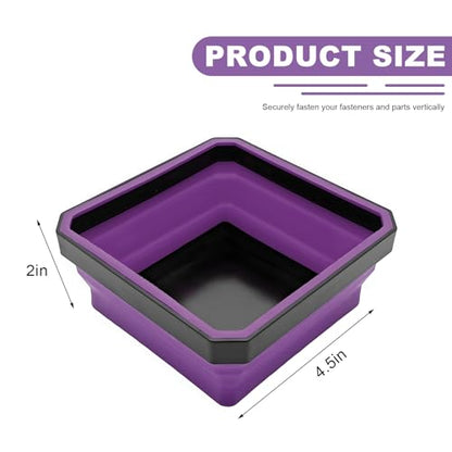 Collapsible Magnetic Parts Tray, 4.5" Square Silicone Metal Parts Organizer Double-Sided Magnet Bowl, Foldable Magnetic Tool Trays for Screws Bolts Nuts Washers Pins (Purple) - color: Purple