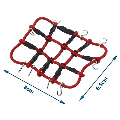 SING F LTD Remote Control Car Roof Cargo Net Compatible with Axial Gladiator Bronco 1/24 RC Crawler Elastic Car Accessories with Hooks 6.5 * 8CM, Red - color: Red