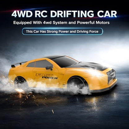 Remote Control Car RC Drift Car 2.4GHz 1:24 Scale 4WD 20KM/H High Speed Model Vehicle with LED Lights Drifting Tire Racing Sport Toy Car for Adults Boys Girls Kids Gift - color: E-yellow