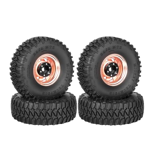 4PCS 1.55 inch Aluminum Metal Beadlock Wheels Rim Rubber Tires Set Replacement for 1/10 RC Crawler Car for D90 TF2 Tamiya CC01 CC02 LC70 JIMNY Axial AX90069 Upgrade Parts(Rose Gold) - color: Rose Gold