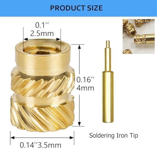 QSJ 180Pcs Threaded Inserts Heat Set Inserts Kit M2.5x4x3.5 Brass Insert Nut with Soldering Iron Tip for 3D Printed Plastic Materials - size: (180pcs) M2.5x4x3.5