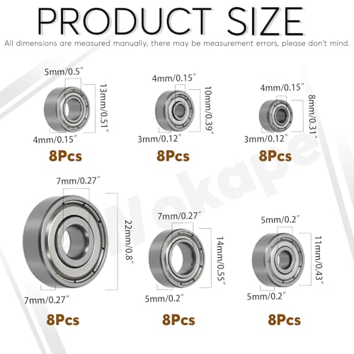 48Pcs 6 Sizes Bearing Steel Bearings Assortment Set, 693ZZ, 623ZZ, 624ZZ, 685ZZ, 687ZZ,627ZZ Deep Groove Ball Bearings Double Shielded Miniature Deep Ball Bearings - style: Bearing Steel-48Pcs