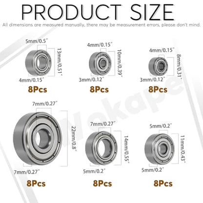48Pcs 6 Sizes Bearing Steel Bearings Assortment Set, 693ZZ, 623ZZ, 624ZZ, 685ZZ, 687ZZ,627ZZ Deep Groove Ball Bearings Double Shielded Miniature Deep Ball Bearings - style: Bearing Steel-48Pcs