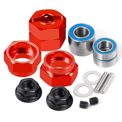 RC Car 1/10 Aluminum Alloy Wheel Hub Hex Adapter 12mm Combiner Wheel Extension Hex Drive Hub Adapter with Bearing Kit for Tamiya DT02 1/10 RC Car Upgrade Parts (Red) - color: Red