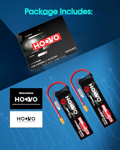 HOOVO 4S Lipo Battery 14.8V 6500mAh 130C RC Battery Pack, Softcase with XT60 Plug for Maxx X-Maxx RC Car Truck Buggy Crawler Airplane Boat RC Vehicle,2Packs