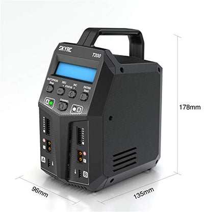 SKYRC T200 Dual Balance Charger AC100-240V/DC 11-18V Input 12A 100W for LiPo Li-Ion LiHV Life 1-6S / NiMH NiCd 1-15S Battery Pb 2-20V