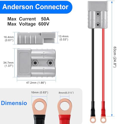 24V(29.2V Max) 10A Lithium Battery Charger for LiFePO4 Deep Cycle Rechargeable Battery Multi Safety Protections Smart Charger with Anderson Connector LED Indicator and 11 AWG M8 Adapter Cable