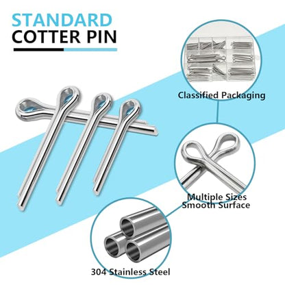 11 Values Cotter Pin Kit 304 Stainless Steel Small Cotter Pins Large Split Pins Hardware Pins Set for Automotive Machinery Repairs DIY Crafts (Pack of 135Pcs) - size: Straight Cotter Pin
