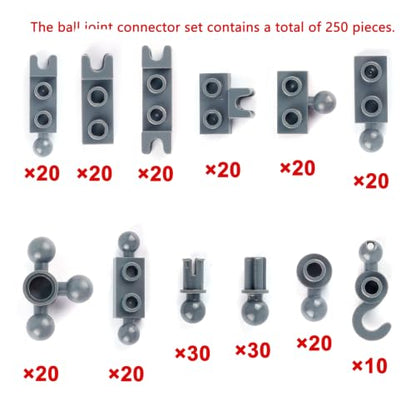 Connector Ball Joints Socket Plate - 250pcs Bricks Bulk Parts and Pieces, 1x1 1x2 Tow Ball and Ball Socket Building Block Dark Gray - color: Dark Gray