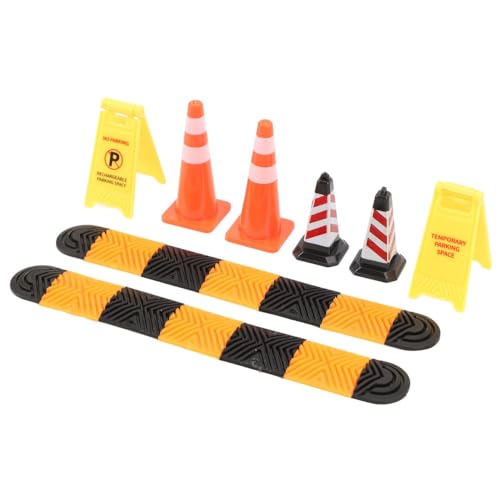 Limen 1/18 1/24 RC Car Scene Accessories Set, Mini Speed Bumps, Traffic Cones and Warning Signs for SCX24 TRX4M RC Crawler Garage Display Decoration