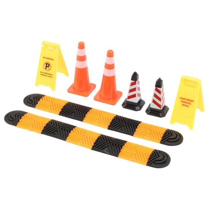Limen 1/18 1/24 RC Car Scene Accessories Set, Mini Speed Bumps, Traffic Cones and Warning Signs for SCX24 TRX4M RC Crawler Garage Display Decoration