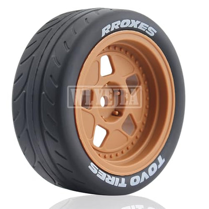 4PCS 12mm Hex RC Wheels and Tires 68mm Rubber Tyres Set and Hard Plastic Wheel Hub w/Foam Inserts Fit for 1/10 On-Road RC Drift Drifting Car Traxxas HSP Tamiya Kyosho HPI Redcat - color: Brown