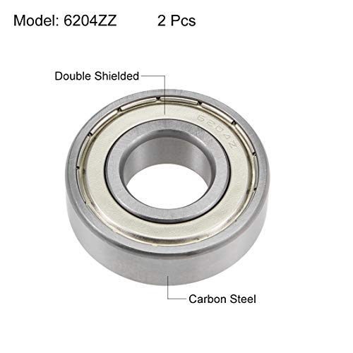 uxcell 6204ZZ Deep Groove Ball Bearings Z2 20mm X 47mm X 14mm Double Shielded Carbon Steel 2pcs - size: 20mmx47mmx14mm