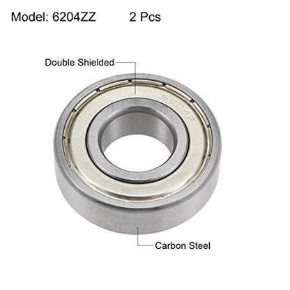uxcell 6204ZZ Deep Groove Ball Bearings Z2 20mm X 47mm X 14mm Double Shielded Carbon Steel 2pcs - size: 20mmx47mmx14mm
