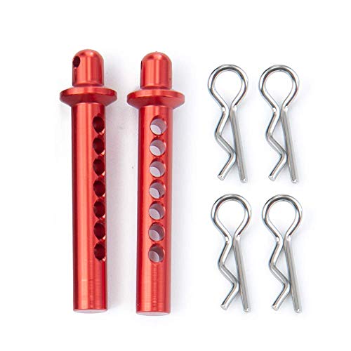 RC-Hub 2pcs Aluminum Front Body Mounts Post with Clips Pins for 1:10 AXIAL SCX10 90046 RC Crawler Cars (Red) - color: Red