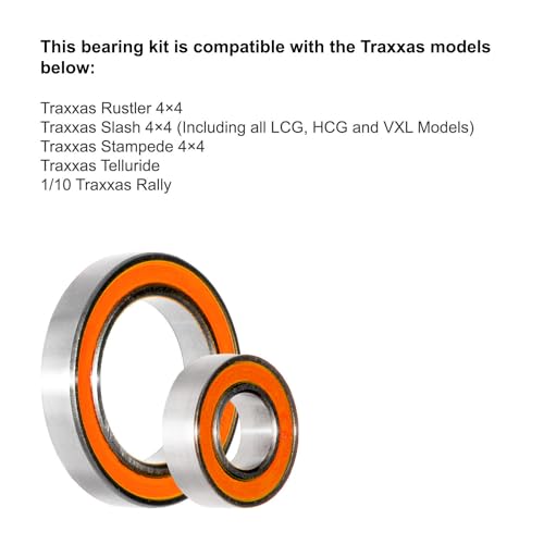 Ceramic + Stainless | for Traxxas 4x4 Slash, Stampede, Rustler Bearings Kit 4WD VXL (21 Pcs)
