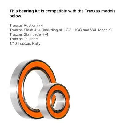 Ceramic + Stainless | for Traxxas 4x4 Slash, Stampede, Rustler Bearings Kit 4WD VXL (21 Pcs)