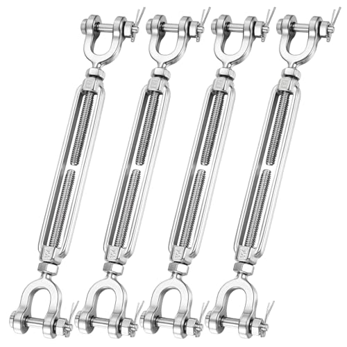 3/8"x6" Stainless Steel Turnbuckle Heavy Duty Cable Tensioner 4Pack | M10, Jaw and Jaw, UNC Thread, Marine Grade SS, with Locking Nut, for Cables Wire, Zipline, Shade Sail Hardware, 2100lbs WLL - size: 4 PACK 3/8" Jaw and Jaw Turnbuckle
