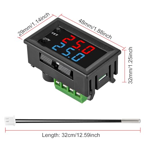 1PCS Digital Thermostat Controller -58F to 230F Programmable Heating Cooling Switch 12V DC with Waterproof NTC Sensor Dual Color LED Display for HVAC Aquarium