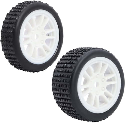4PCS Pre-Mounted Pin Buggy RubberTires and Wheel Rims Set 7MM Hexagon for 1/24 Losi Micro-B RC Car Upgrades Parts (White) - color: White