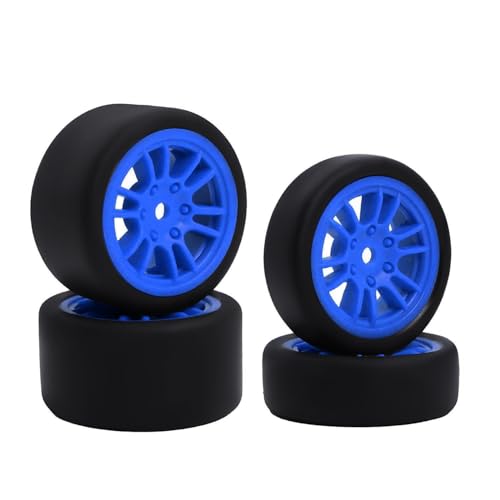 4PCS Finished Flat Running Drift Tires and Wheels 7MM Hexagon for 1/24 Losi Micro B Upgrades and 1/28 Losi Micro T Upgrades(b Blue) - color: B Blue