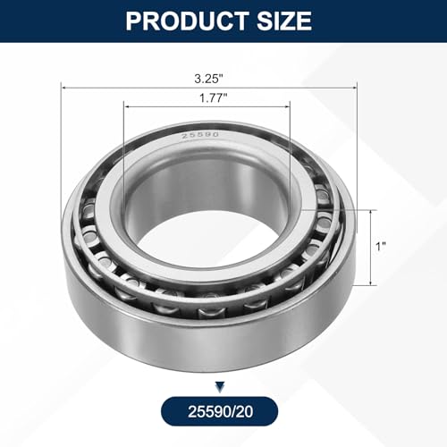 uxcell 25590/20 Tapered Roller Bearing Cone and Cup Set, 1.77" Bore x 3.25" OD x 1" Thick, Chrome Steel Taper Bearing Set, ABEC-3 - size: 25590/20