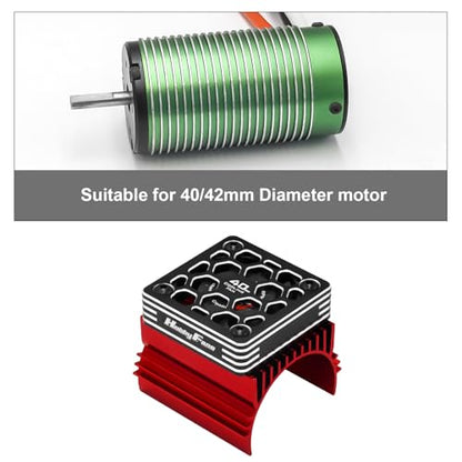 40mm RC Cooling Fan with Heat Sink and Metal Cover RC Electric Motor Fan with Heatsink for 1/8 RC Car 4074 4274 1515 1512 Motor, Red - color: Red