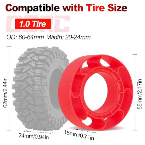 OGRC 1.0 Silicone Rubber Inserts RC Tire Inserts for TRX4M SCX24 1/18 1/24 RC Crawler Car (OD 60-64mm) - Red - color: Red