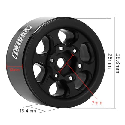 INJORA 1.0 Aluminium Beadlock Wheel for TRX4M 1/24 1/18 RC Crawler（Black） - color: Black