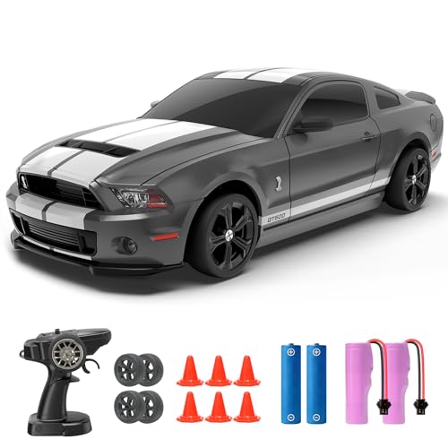 YONCHER RC Drift Car, Remote Control Car for Kids Ford Mustang Shelby GT500 Officially Licensed, 1:24 20KM/H 4WD RC Cars with Lights, Fast Racing Toy Car for Boys Girls, Gray - color: Gt500 Gray