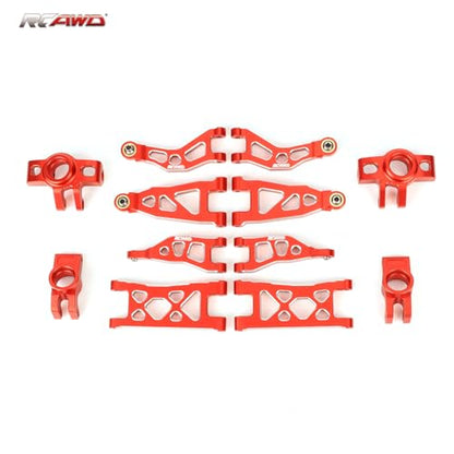 RCAWD for Losi n & ARRMA Mojave Grom Suspension Arms & Steering Set for 1/16 Desert Truck & 1/12 On-Road Upgrade, Steering Blocks & Rear Hub Carrier & Front Rear A-Arms Red - color: Red