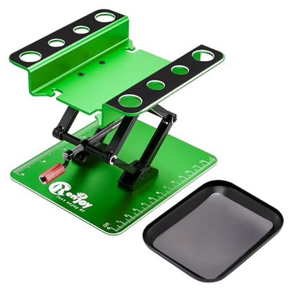 RC Work Stand Aluminum w/Screw Tray for 1/8 1/10 1/12 Scale RC Cars, Green | Lift Lower Adjustable RC Car Stand with Screw Tray RC Tool Set for RC Crawler Truck Traxxas Slash TRX4 Axial SCX10 Upgrades - color: Green