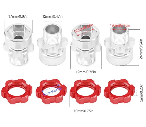 OGRC 12mm to 17mm Wheel Hex Adapter, Hex Extension for Slash Losi RC Car | Aluminum Hub, 10mm Extension, 17mm Wheel Conversion, for Traxxas Losi HPI 1/10 RC Truck Buggy, Red - color: Red